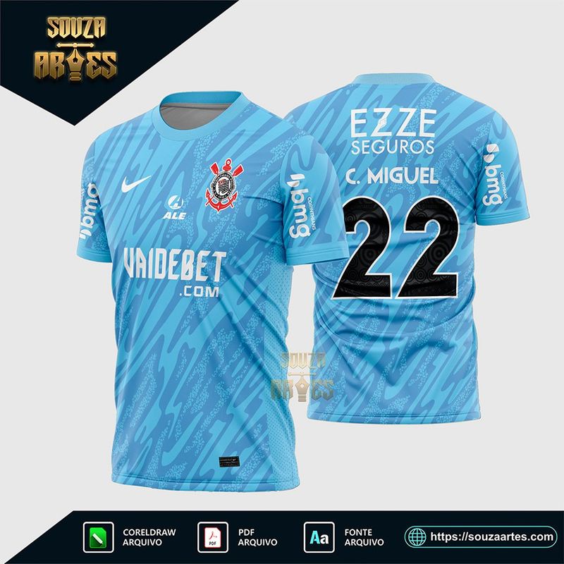 Camisa de goleiro do Corinthians azul-clara com número 22