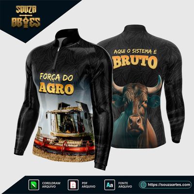 Arte Vetor Camisa Agro 2025: Colheitadeira e Boi - Força do Agro