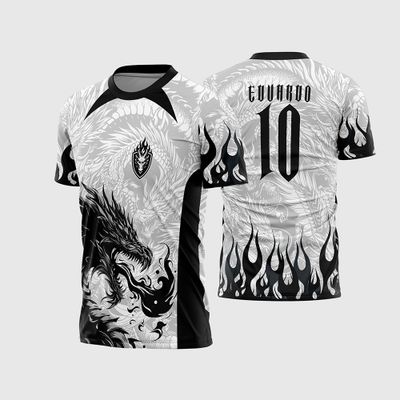 Arte Vetor Camisa de Interclasse Dragão Preto e Branco Fogo 2026