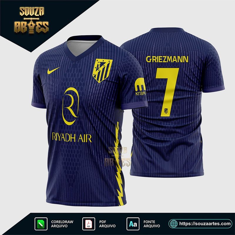 Arte Vetor Camisa Atlético Madrid Visita 2025-2026 Corel Draw X7 para sublimação