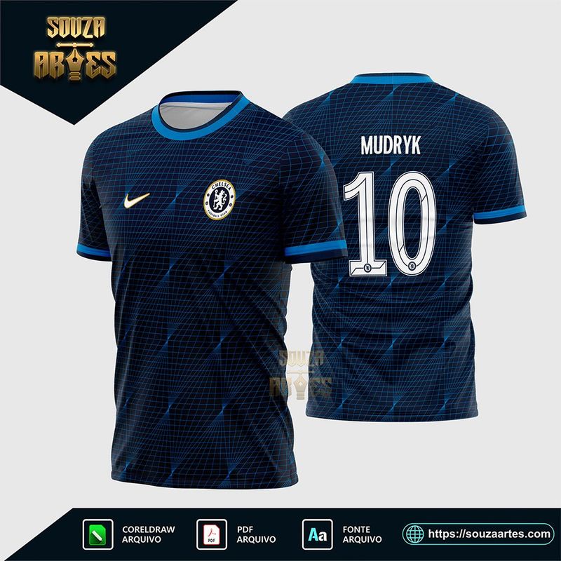 Arte Vetor Camisa Chelsea Reserva 2023-24 Corel Draw X7 para sublimação