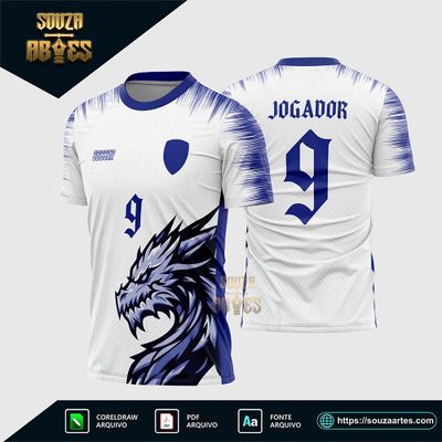 Arte Vetor Camisa Branca Interclasse Dragão Azul