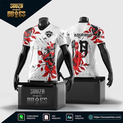 Arte Vetor Camisa Interclasse Serpente Floral vermelho 2024