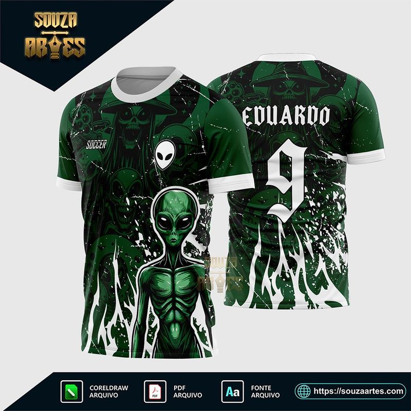 Arte Vetor Camisa Interclasse Alien Verde Corel Draw para sublimação