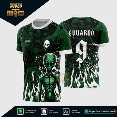 Arte Vetor Camisa Interclasse Alien Verde