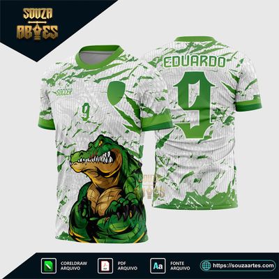 Arte Vetor Camisa de Interclasse Crocodilo Branco e Verde