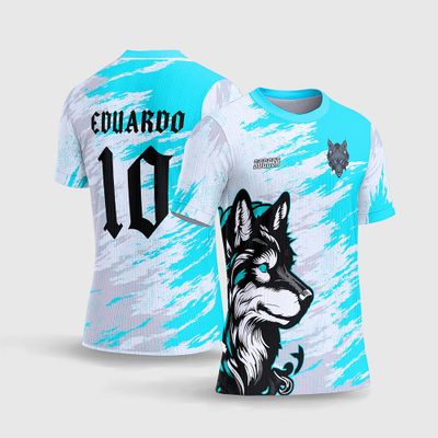 Arte Vetor Camisa Interclasse lobo Ciano