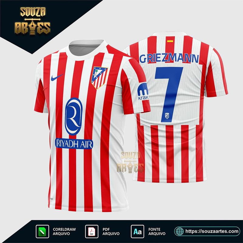 Arte Vetor Camisa Atlético Madrid Titular 2025 - 2026 Corel Draw X7 para sublimação