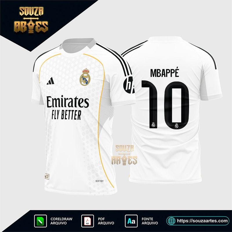 Arte Vetor Camisa Real Madrid Titular 2025 - 2026 Corel Draw X7 para sublimação