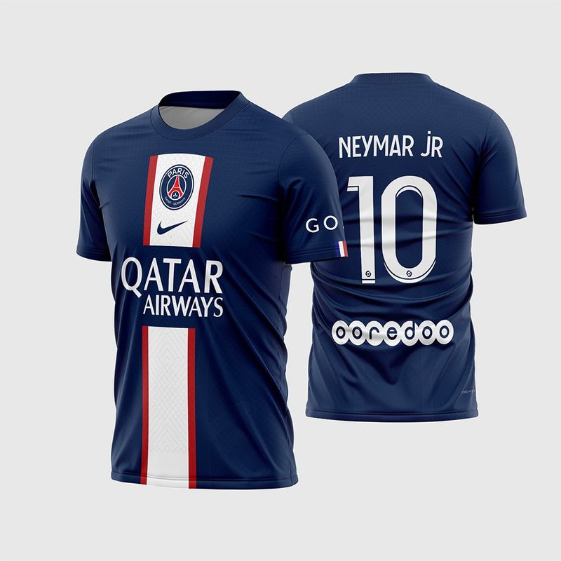 Arte Vetor Camisa Paris Saint Germain PSG Titular Home 2022 2023 Azul Marinho Faixa Branca Central para Sublimação