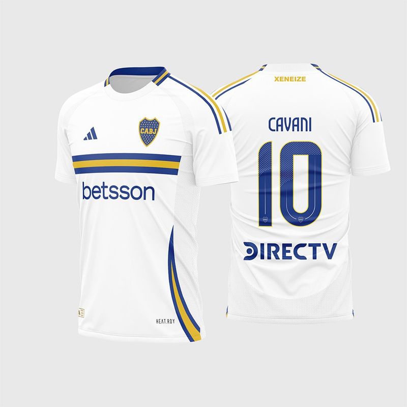 Arte Vetor Camisa Boca Juniors Visita 2025 Branca Faixa Azul e Ouro para Sublimação