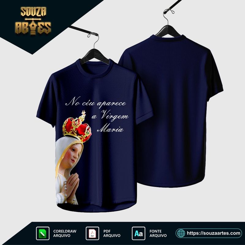 Design vetorial da Arte Camisa Religião - Nossa Senhora de Fátima 2025, editável em Corel Draw X7 e PDF