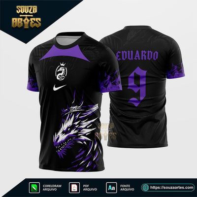 Arte Vetor Camisa Interclasse Dragão Roxo Coroa