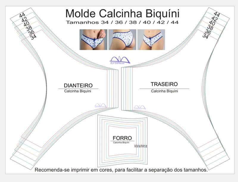 Molde de Costura Camiseta - 69 - Calcinha Biquini (34-44)