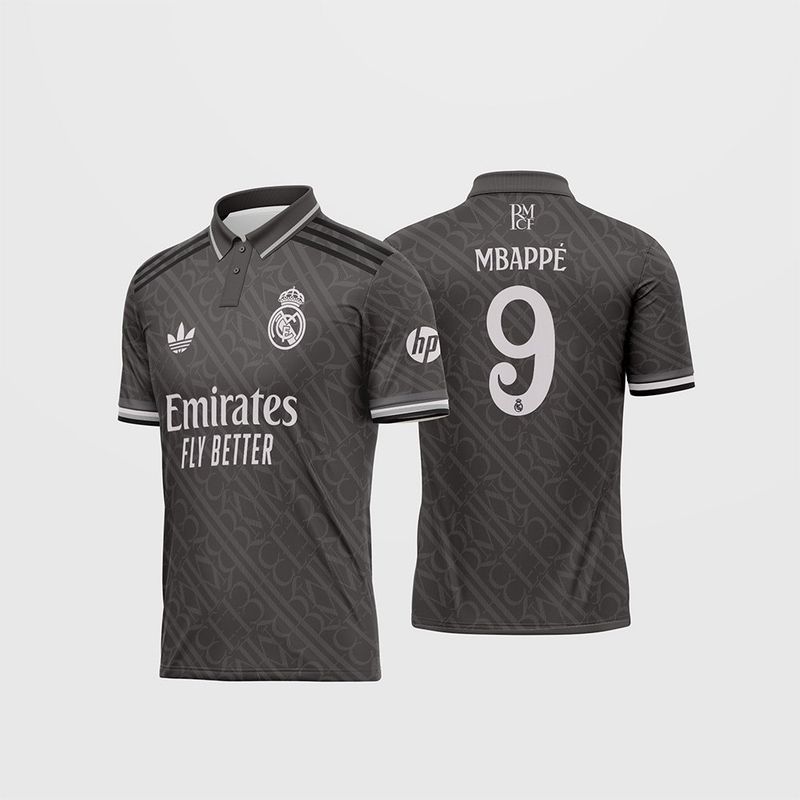 Arte Vetor Camisa Real Madrid Terceira 2024 2025 Cinza Chumbo Trefoil Monograma para Sublimação