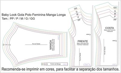 Molde de Costura Para Imprimir Camiseta - 06 - Baby Look Tradicional Manga Longa (PP ao GG)