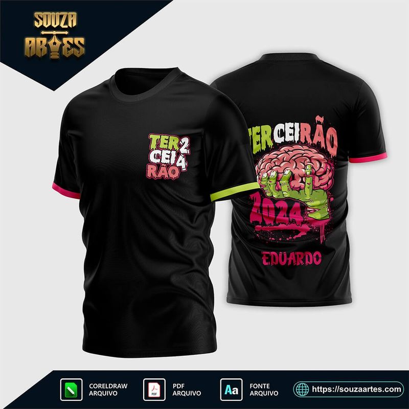 Arte Vetor Camisa Terceirão Cérebro Zumbi 2024 - Design Exclusivo para Personalização de Itens de Formandos