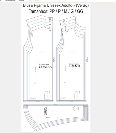 Molde de Costura Para Imprimir Camiseta - 26 - Blusa de Pijama Unissex _Verão_ (PP ao GG)