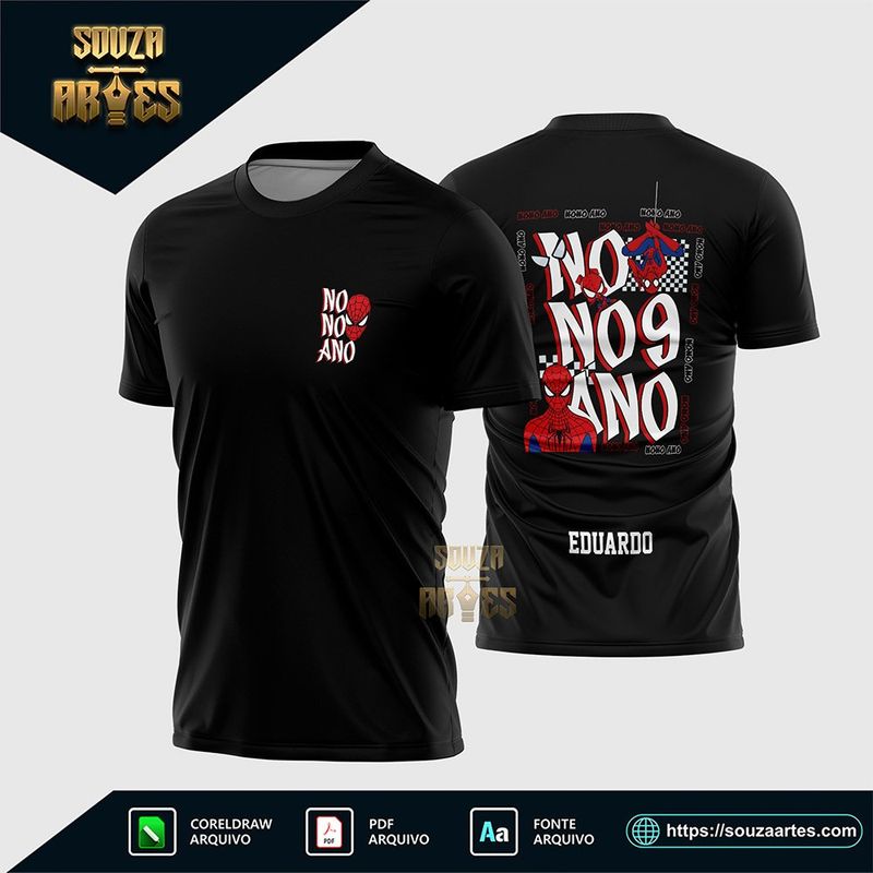 Arte Vetor Camisa Nono Ano Homem Aranha Corel Draw X7 para sublimação