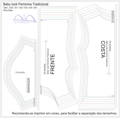 Molde de Costura Para Imprimir Camiseta - 13 - Baby Look Tradicional (GG ao G5)