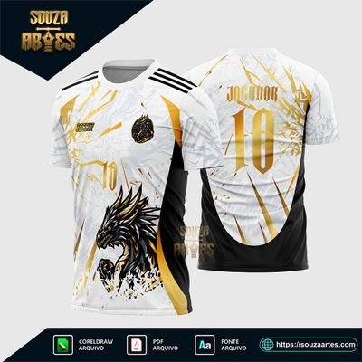 Arte Vetor Camisa Interclasse Dragão Branco e Dourado 2025