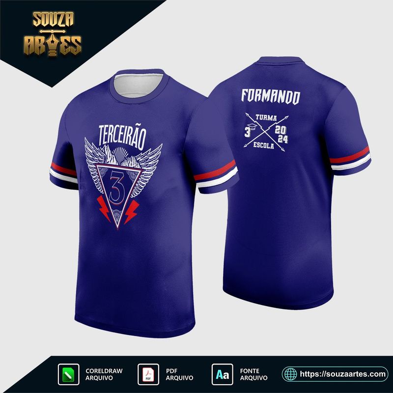 Camisa roxa de Terceirão e Formandos com número 3