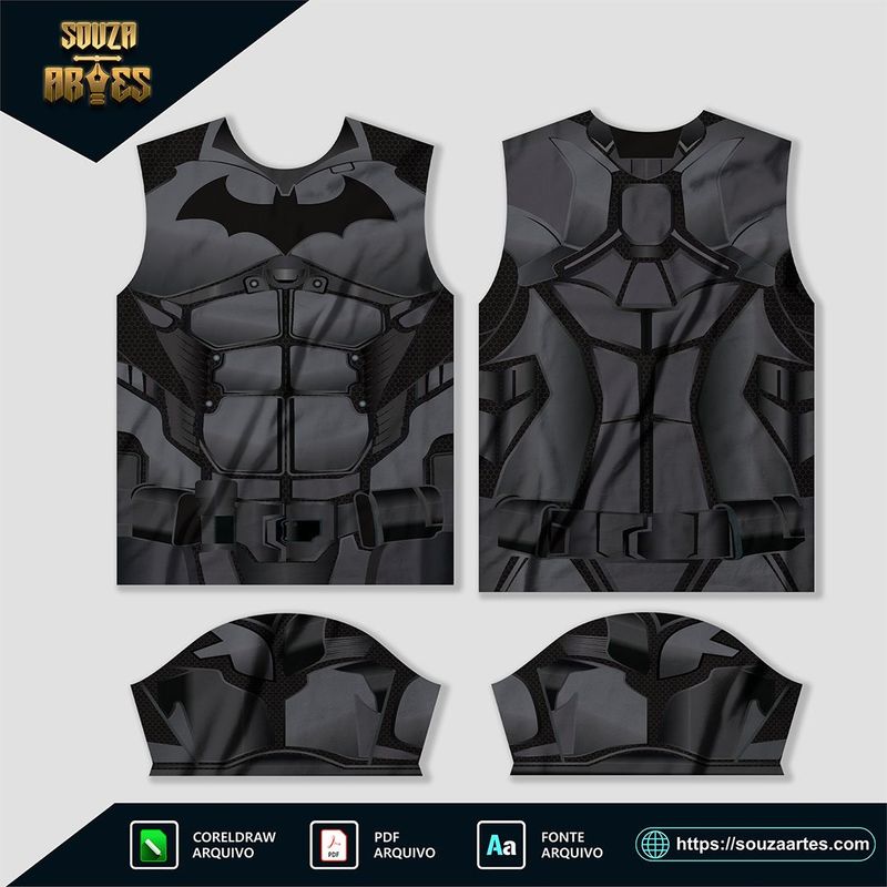 Arte Vetor Camisa Batman em formato editável, disponível em Corel Draw X7, PDF e TTF, ideal para personalização.