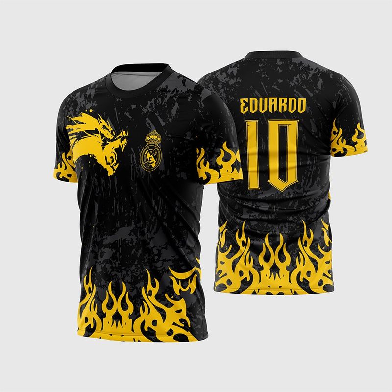 Arte Vetor Camisa InterClasse Real Madrid Dragão Amarelo Efeito Pincel Brush para Sublimação
