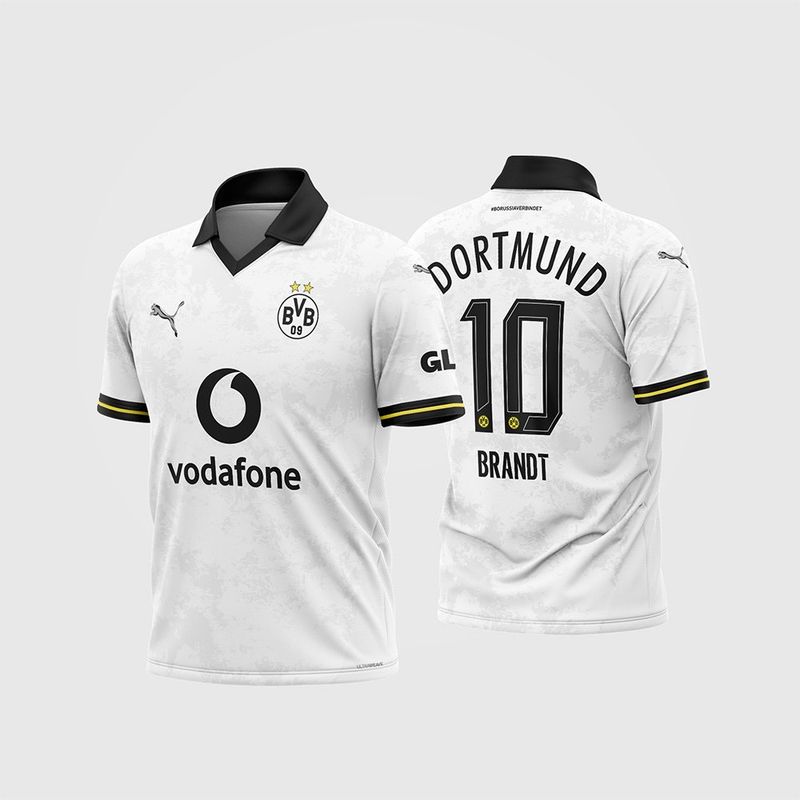 Arte Vetor Camisa Borussia Dortmund Alternativa 2025 2026 Cinza Detalhes Neon para Sublimação