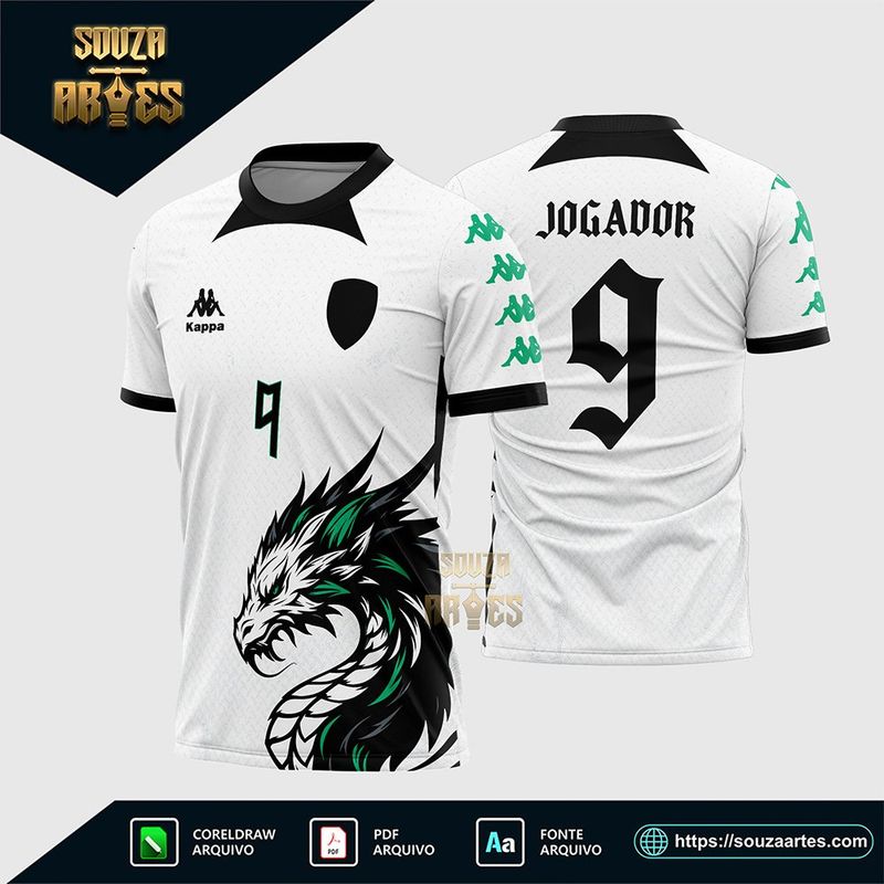 Arte Vetor Camisa Interclasse Dragão Branco e Verde Corel Draw X7 para sublimação