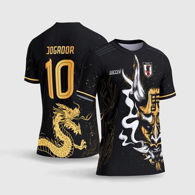 Arte Vetor Camisa de Interclasse Japão Dragão Samurai