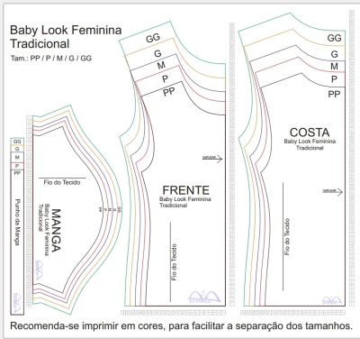 Molde de Costura Para Imprimir Camiseta - 05 - Baby Look Tradicional (PP ao GG)