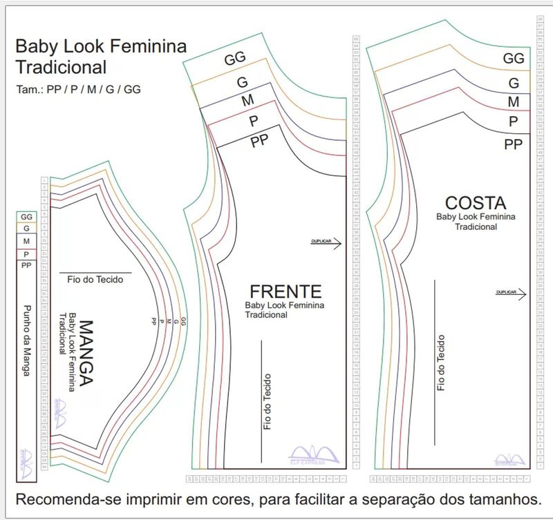 Molde de Costura Camiseta - 05 - Baby Look Tradicional (PP ao GG)