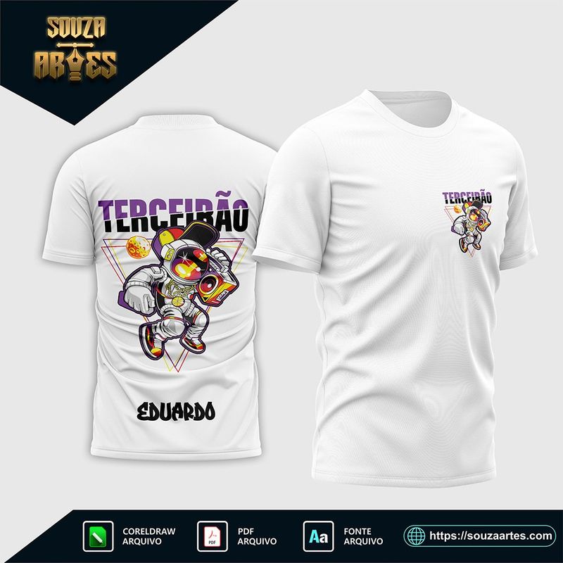 Design vetorial da Arte Vetor Camisa Terceirão Astronauta 2025, editável em Corel Draw X7, PDF e Fonte TTF